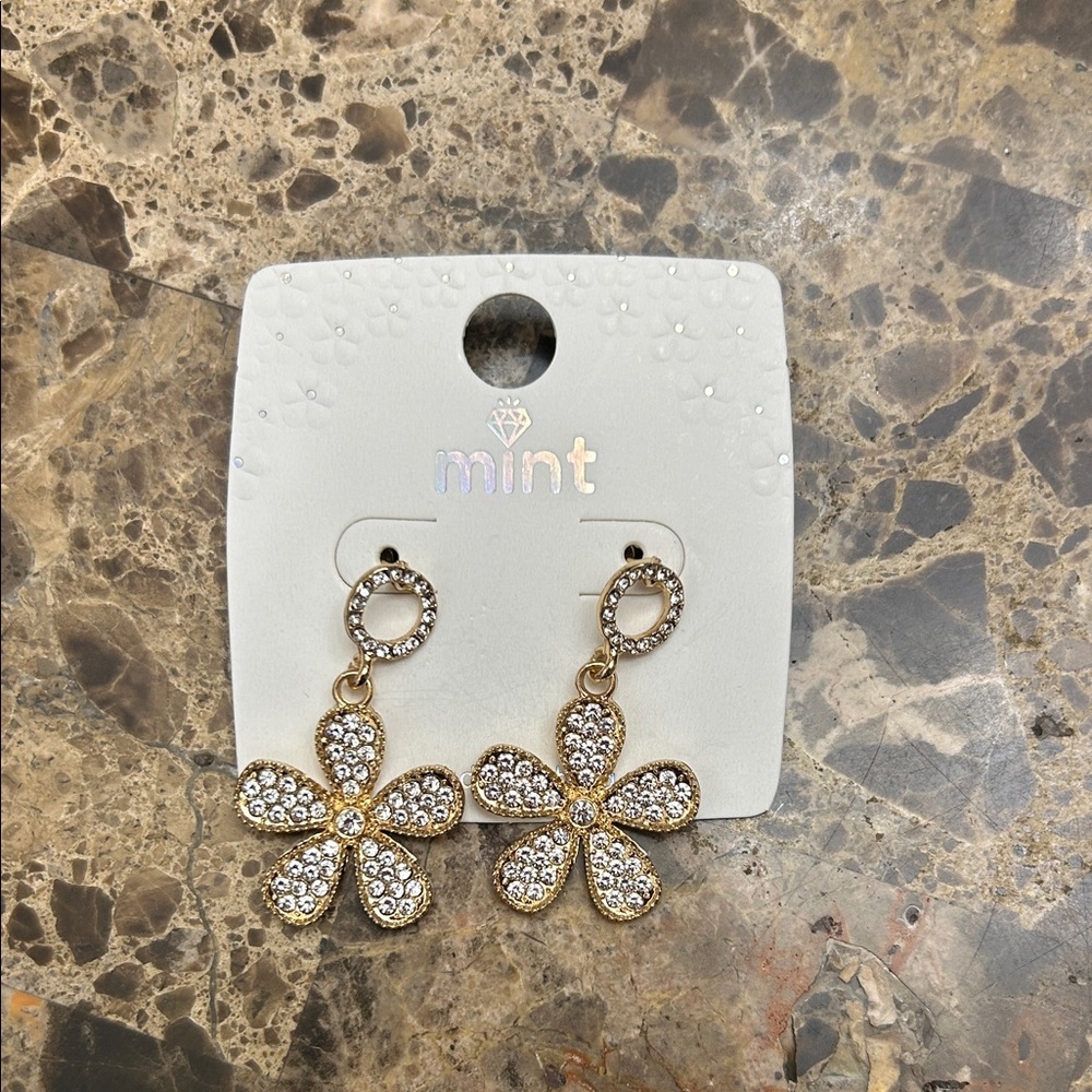 Mint Gold Flower Earrings